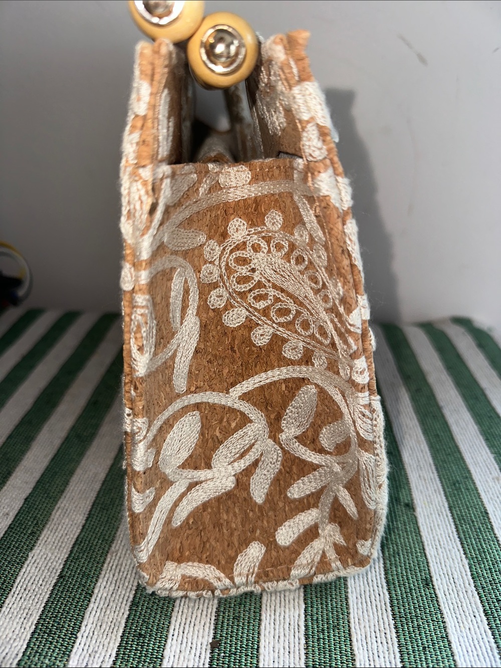 Haute Hippie Floral Cork Embroidered Beaded-Handle Clutch - Picture 7 of 11